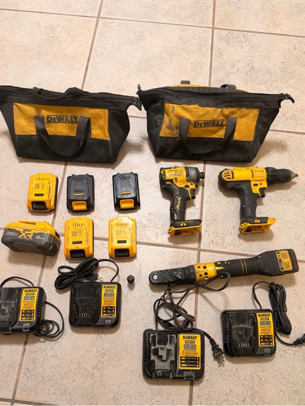 DEWALT Cordless Tool Bundle with Chargers and Bags in Yellow/Black